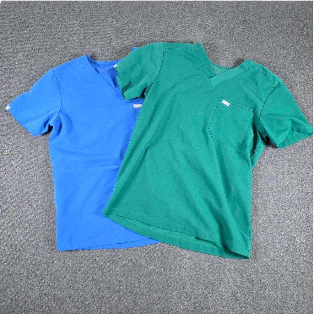 Figs Teal Green and Royal Blue V-Neck Scrub Tops